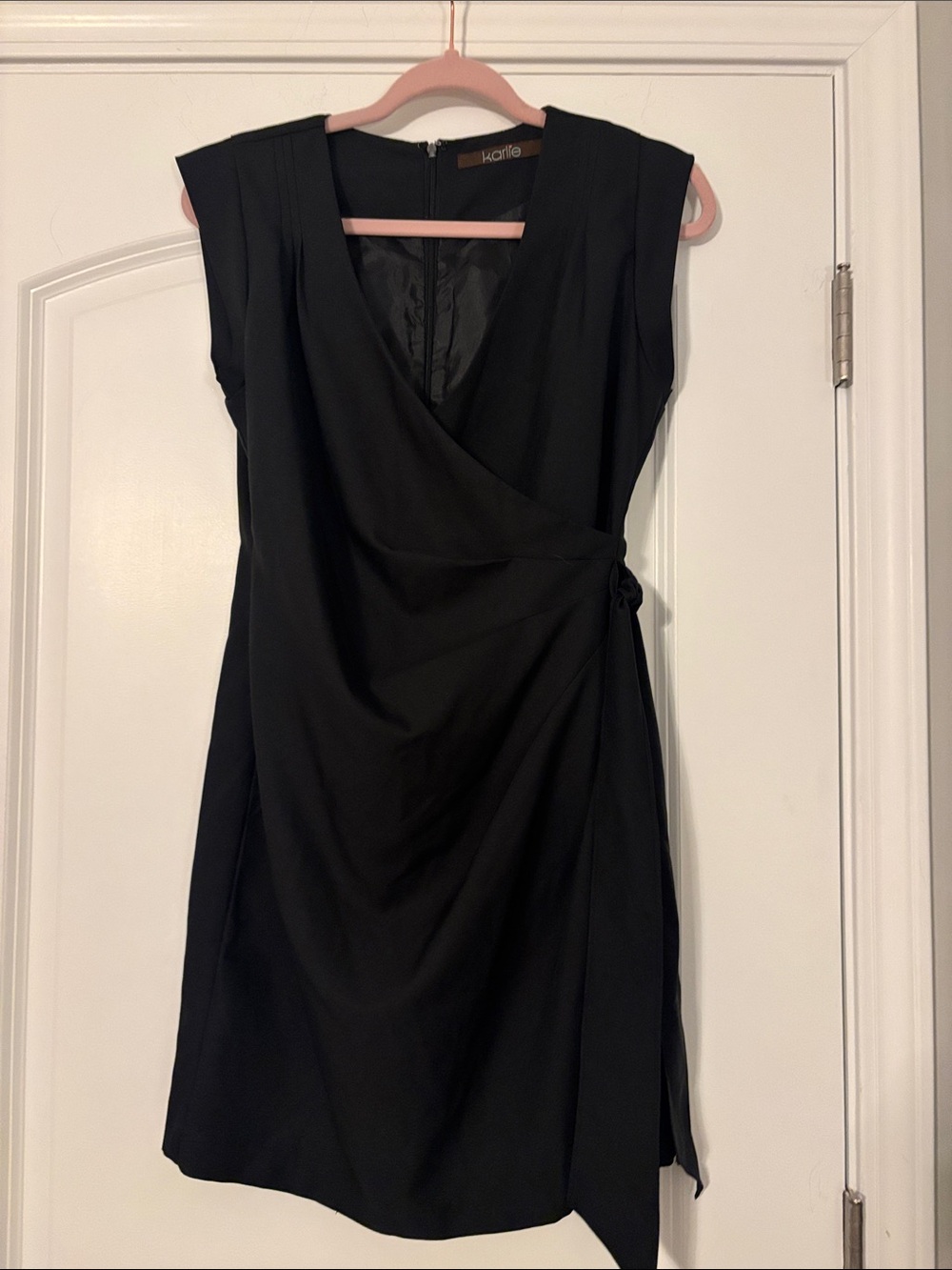 Karlie Black Sleeveless Faux-Wrap Mini Dress
